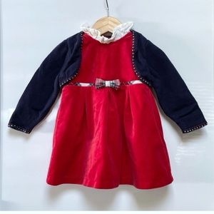 Mayoral Newborn 75cm 6-9M Red Velvet Holiday Dress & Navy Cardigan Baby Girl
